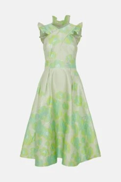 Coast Cross Neck Frill Detail Jacquard Midi Dress 7 Coast Cross Neck Frill Detail Jacquard Midi Dress -Coast bcc04865 green xl 3