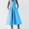Coast Plunge Midi Dress In Twill