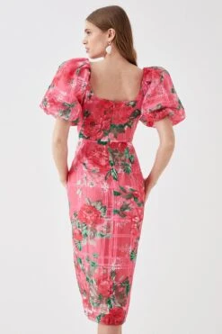 Coast Organza Pencil Dress With Puff Sleeve -Coast bcc04892 red xl 2