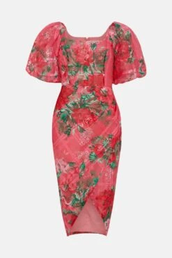 Coast Organza Pencil Dress With Puff Sleeve -Coast bcc04892 red xl 3