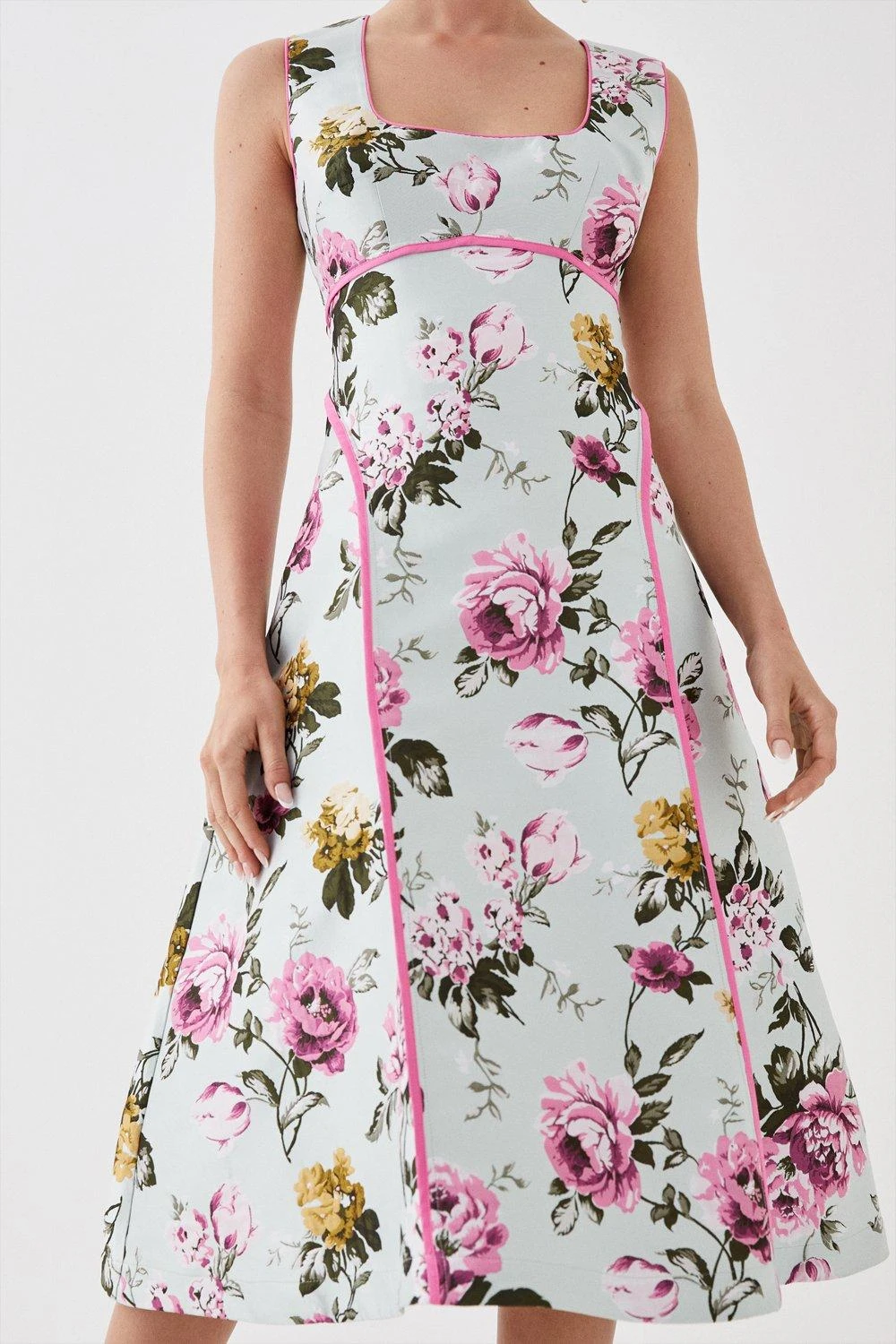 Coast Petite Square Neck Midi Dress In Jacquard With Seam 2 Coast Petite Square Neck Midi Dress In Jacquard With Seam - Image 2