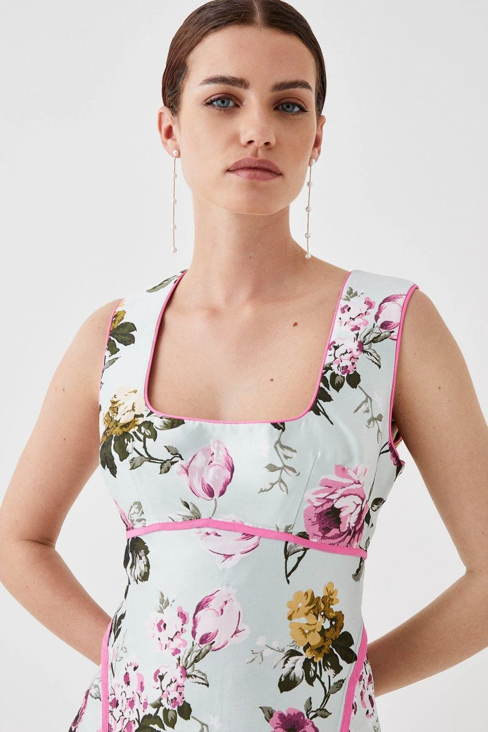 Coast Petite Square Neck Midi Dress In Jacquard With Seam 3 Coast Petite Square Neck Midi Dress In Jacquard With Seam - Image 3