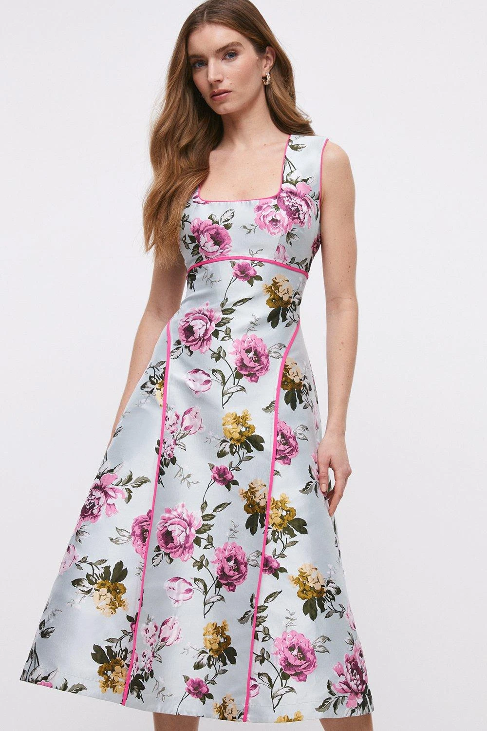 Coast Petite Square Neck Midi Dress In Jacquard With Seam 5 Coast Petite Square Neck Midi Dress In Jacquard With Seam - Image 5