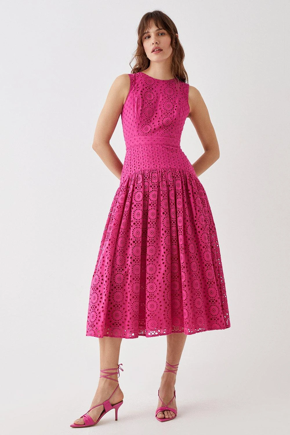 Coast Panelled Drop Waist Broderie Midi Dress 2 Coast Panelled Drop Waist Broderie Midi Dress - Image 2