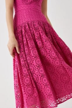 Coast Panelled Drop Waist Broderie Midi Dress 7 Coast Panelled Drop Waist Broderie Midi Dress -Coast bcc04930 pink xl 2 b