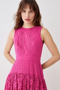 Coast Panelled Drop Waist Broderie Midi Dress 8 Coast Panelled Drop Waist Broderie Midi Dress -Coast bcc04930 pink xl 3 b