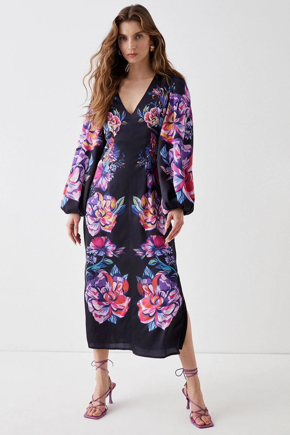 Coast Alexandra Farmer Placement Volume Sleeve Midi Dress 1 Coast Alexandra Farmer Placement Volume Sleeve Midi Dress