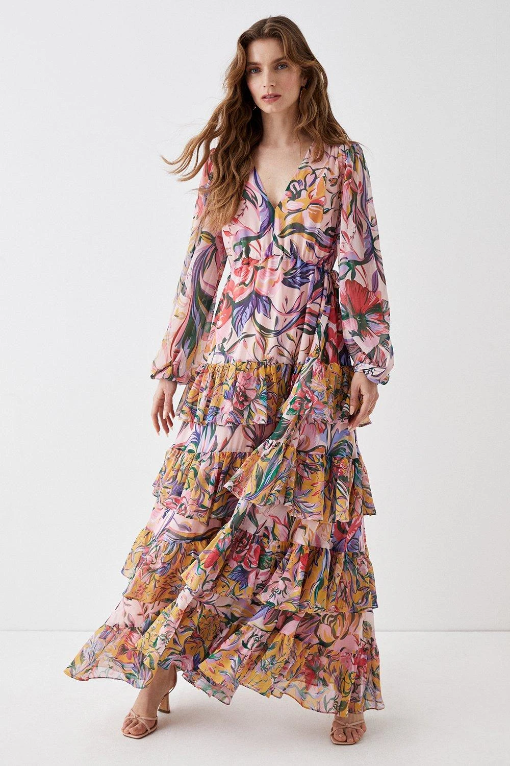 Coast Alexandra Farmer Tiered Chiffon Patchwork Maxi Dress 2 Coast Alexandra Farmer Tiered Chiffon Patchwork Maxi Dress - Image 2