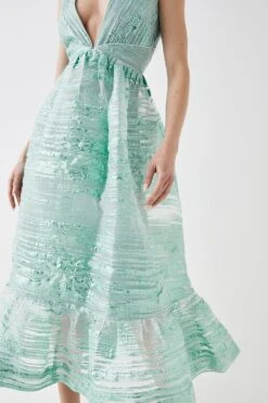 Coast Metallic Jacquard Plunge Midi Dress -Coast bcc04983 sage xl 2 b