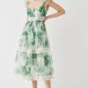 Coast Square Neck Organza Midi Dress With Lace Trims