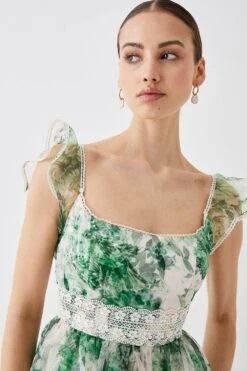 Coast Square Neck Organza Midi Dress With Lace Trims -Coast bcc04986 green xl 2