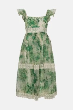 Coast Square Neck Organza Midi Dress With Lace Trims -Coast bcc04986 green xl 3