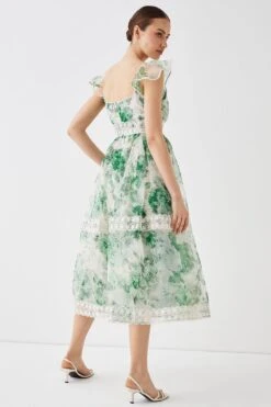 Coast Square Neck Organza Midi Dress With Lace Trims -Coast bcc04986 green xl 4