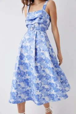 Coast Belted Cami Top Midi Dress In Jacquard -Coast bcc04991 blue xl 2