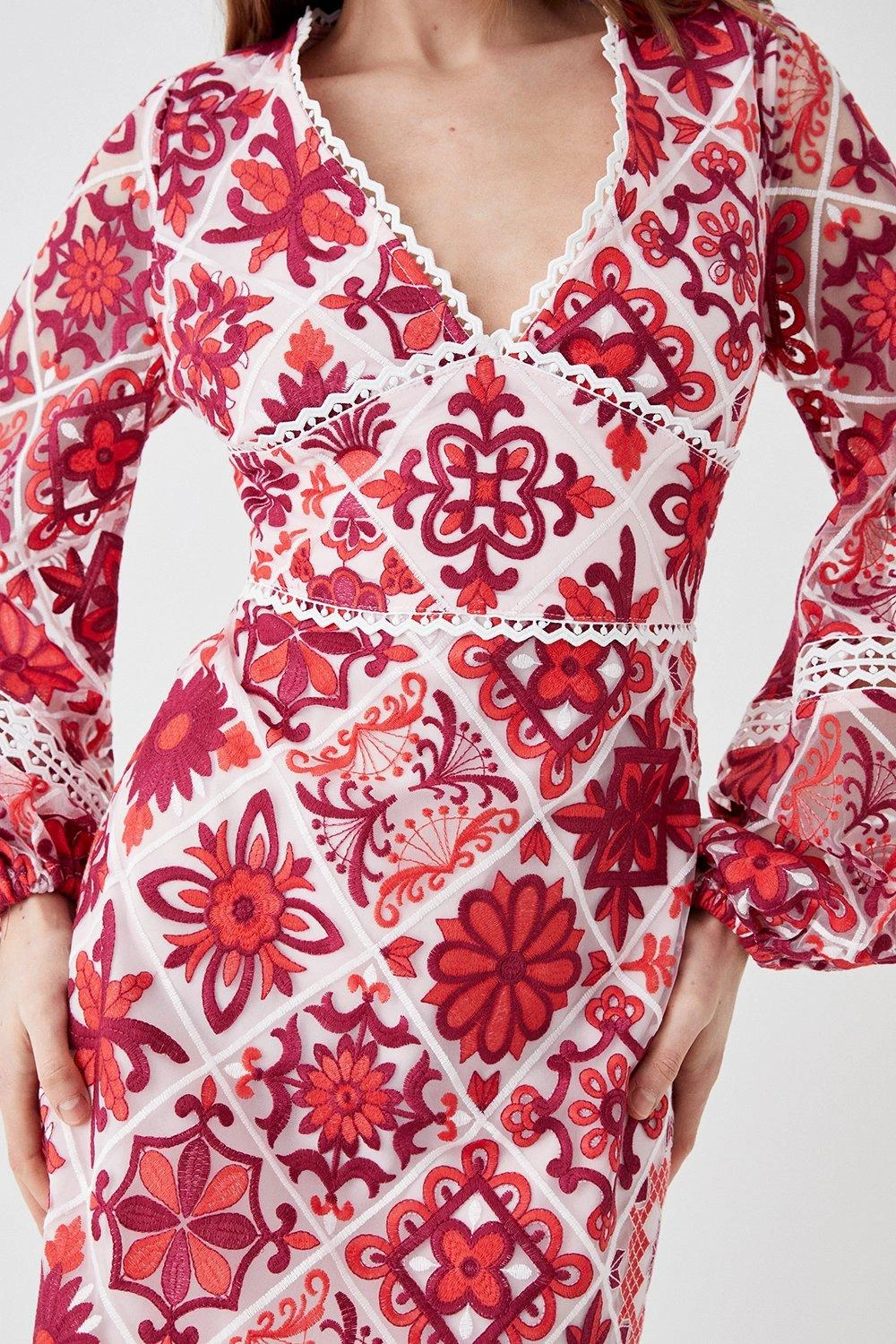 Coast Long Sleeve Tile Lace Waist Panel Mini Dress 2 Coast Long Sleeve Tile Lace Waist Panel Mini Dress - Image 2