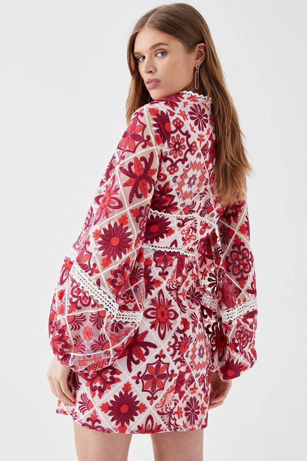 Coast Long Sleeve Tile Lace Waist Panel Mini Dress 3 Coast Long Sleeve Tile Lace Waist Panel Mini Dress - Image 3