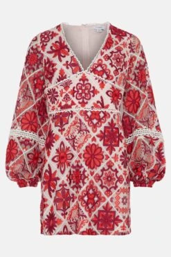 Coast Long Sleeve Tile Lace Waist Panel Mini Dress 7 Coast Long Sleeve Tile Lace Waist Panel Mini Dress -Coast bcc05014 pink xl 3