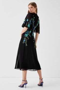 Coast Trailing Floral Embroidered Angel Sleeve Midi Dress -Coast bcc05041 black xl 2