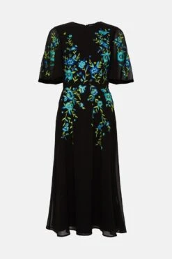 Coast Trailing Floral Embroidered Angel Sleeve Midi Dress -Coast bcc05041 black xl 3