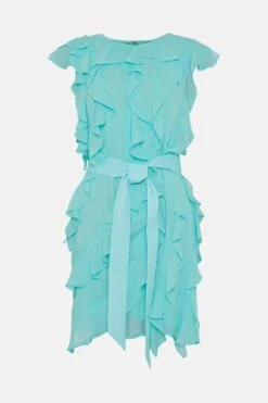Coast Ruffle Chiffon Belted Mini Dress -Coast bcc05043 turquoise xl 3