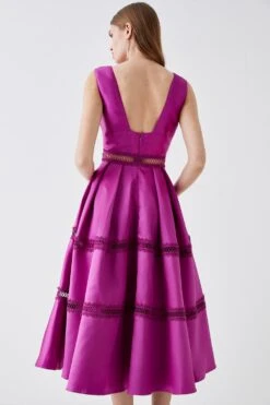 Coast Plunge Neck Twill Midi Dress With Lace Trims -Coast bcc05048 pink xl 4