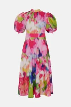 Coast Blurred Floral Puff Sleeve Cutout Back Midi Dress -Coast bcc05089 pink xl 3