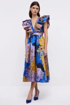 Coast Ruffle Sleeve Organza Jacquard Midi Dress