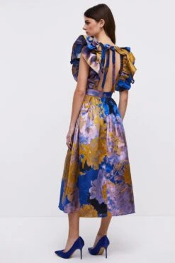 Coast Ruffle Sleeve Organza Jacquard Midi Dress -Coast bcc05096 blue xl 4