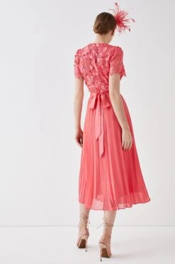 Coast Premium Floral Satin Lace Pleat Skirt Midi Dress -Coast bcc05104 coral xl 2