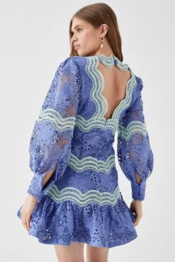 Coast Lace Blouson Sleeve Trim Detail Mini Dress -Coast bcc05133 blue xl 2