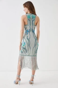Coast Alexandra Farmer Hand Embellished Midi Dress With Ombre Frin -Coast bcc05158 aqua xl 3