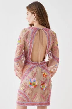 Coast Alexandra Farmer Hand Embellished Mini Dress With V Neck 5 Coast Alexandra Farmer Hand Embellished Mini Dress With V Neck -Coast bcc05160 blush xl 2