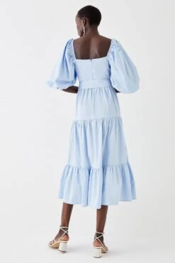 Coast Puff Sleeve Belted Cotton Tiered Midi Dress -Coast bcc05171 light20blue xl 3