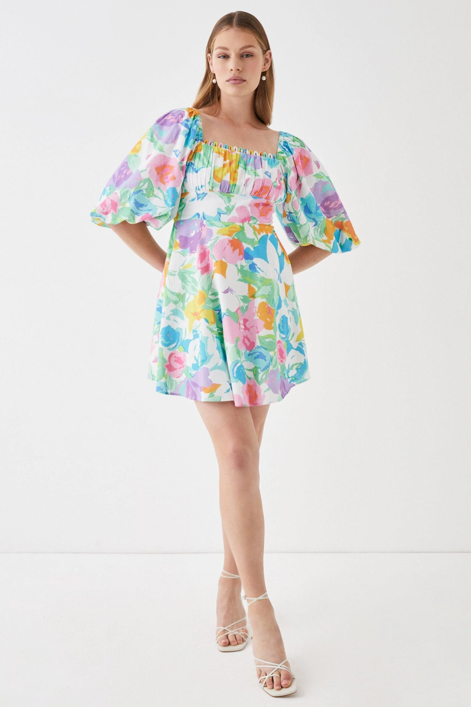 Coast Linen Ruched Bodice Trim Mini Dress 1 Coast Linen Ruched Bodice Trim Mini Dress