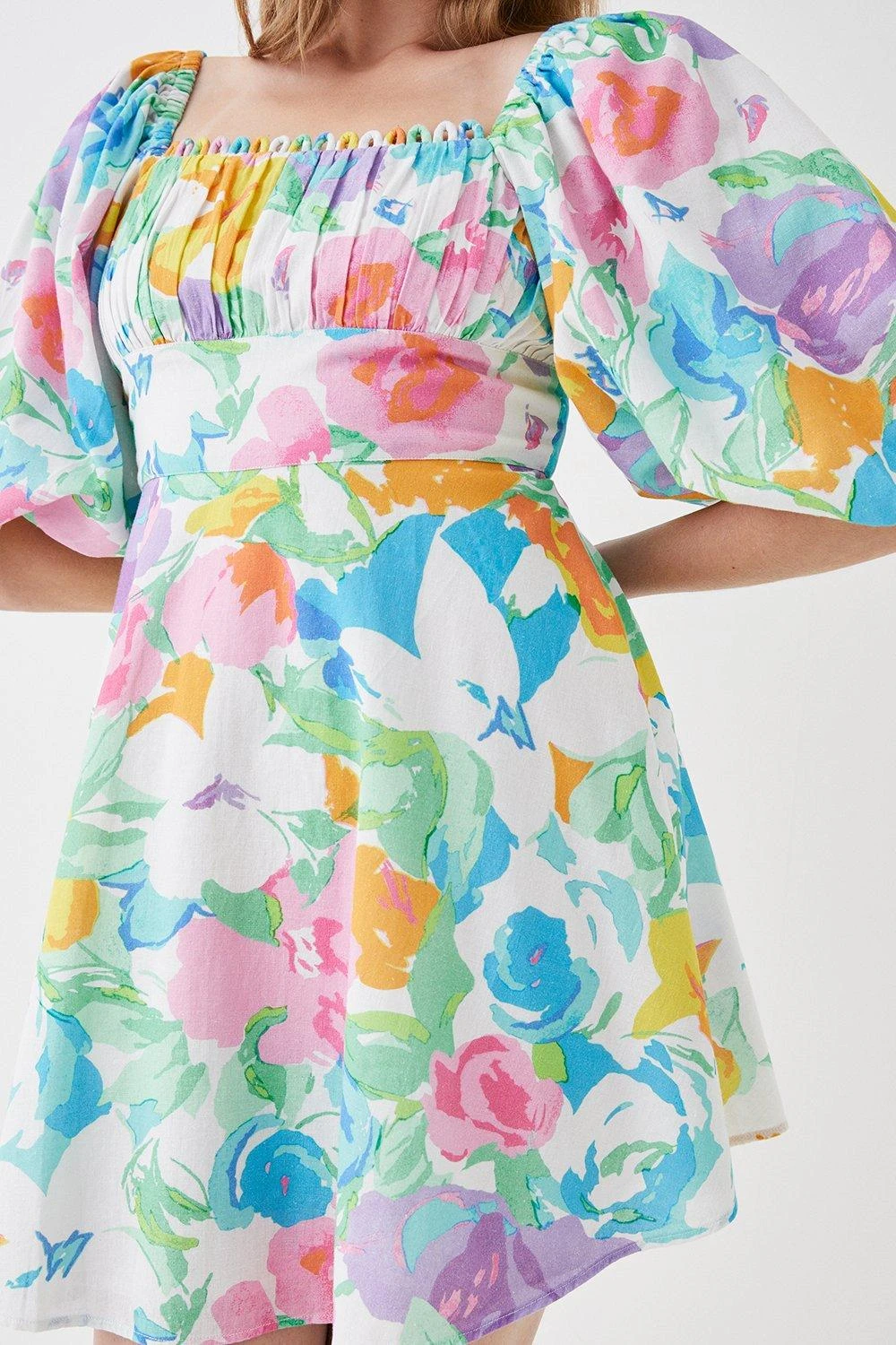 Coast Linen Ruched Bodice Trim Mini Dress 2 Coast Linen Ruched Bodice Trim Mini Dress - Image 2