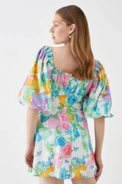 Coast Linen Ruched Bodice Trim Mini Dress 5 Coast Linen Ruched Bodice Trim Mini Dress -Coast bcc05180 multi xl 2