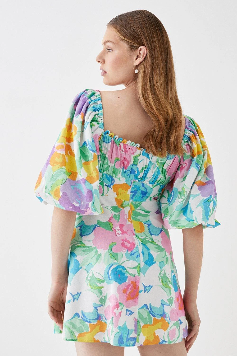 Coast Linen Ruched Bodice Trim Mini Dress 3 Coast Linen Ruched Bodice Trim Mini Dress - Image 3