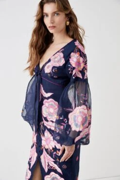 Coast Alexandra Farmer Applique And Embroidered Tie Front Midi Dre