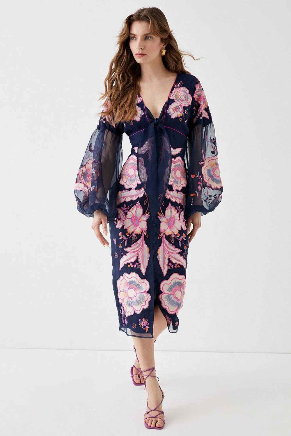 Coast Alexandra Farmer Applique And Embroidered Tie Front Midi Dre 2 Coast Alexandra Farmer Applique And Embroidered Tie Front Midi Dre - Image 2