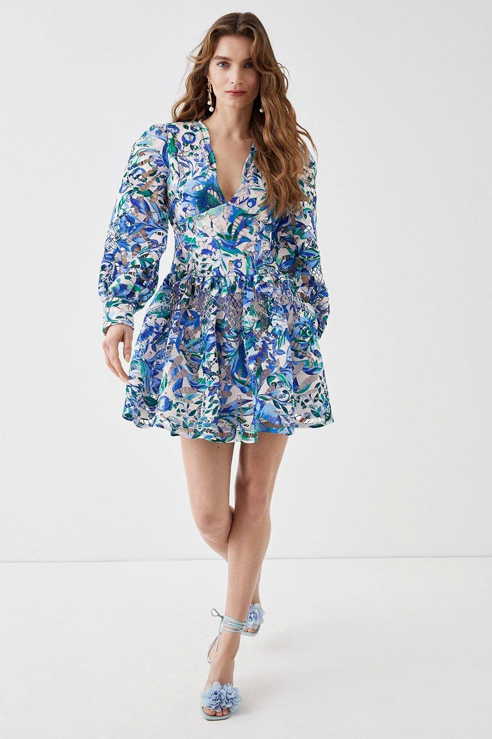 Coast Alexandra Farmer Printed Lace Blouson Sleeve Mini Dress 2 Coast Alexandra Farmer Printed Lace Blouson Sleeve Mini Dress - Image 2