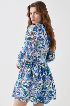 Coast Alexandra Farmer Printed Lace Blouson Sleeve Mini Dress 7 Coast Alexandra Farmer Printed Lace Blouson Sleeve Mini Dress -Coast bcc05214 blue xl 3