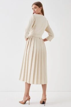 Coast Belted Notch Neck Pleat Midi Dress -Coast bcc05252 cream xl 2