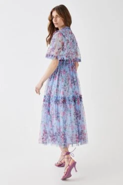 Coast Sequin Angel Sleeve Printed Mesh Midi Dress -Coast bcc05253 blue xl 3