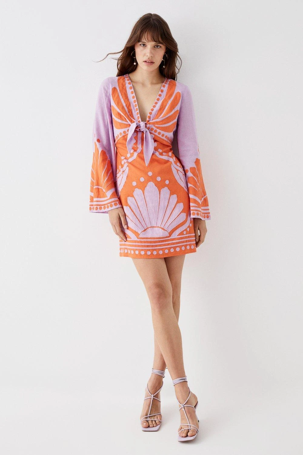 Coast Linen Tie Front Applique Embroidered Mini Dress 2 Coast Linen Tie Front Applique Embroidered Mini Dress - Image 2