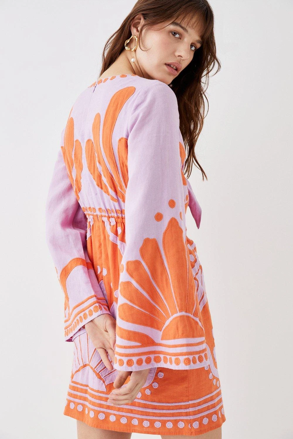 Coast Linen Tie Front Applique Embroidered Mini Dress 4 Coast Linen Tie Front Applique Embroidered Mini Dress - Image 4