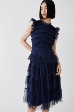 Coast Tulle Ruffle Bodice Tiered Midi Dress