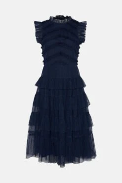Coast Tulle Ruffle Bodice Tiered Midi Dress -Coast bcc05301 navy xl 3