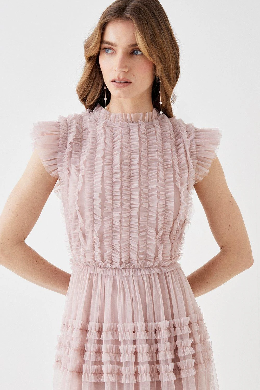 Coast Tulle Micro Ruffle Frill Neck Midi Dress 2 Coast Tulle Micro Ruffle Frill Neck Midi Dress - Image 2