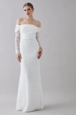 Coast Eyelash Lace Bardot Long Sleeve Dress