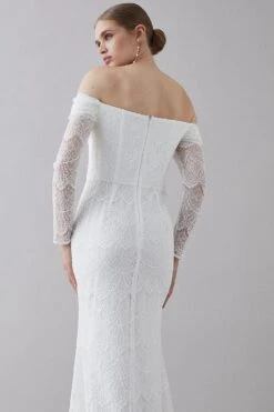 Coast Eyelash Lace Bardot Long Sleeve Dress -Coast bcc05326 ivory xl 3